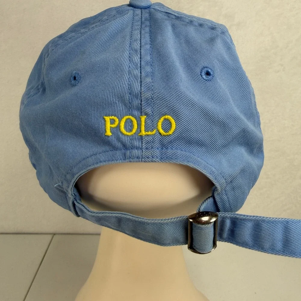 Polo Ralph Lauren Baseball Cap Blue Yellow Pony Logo Adjustable Cotton Hat Strap